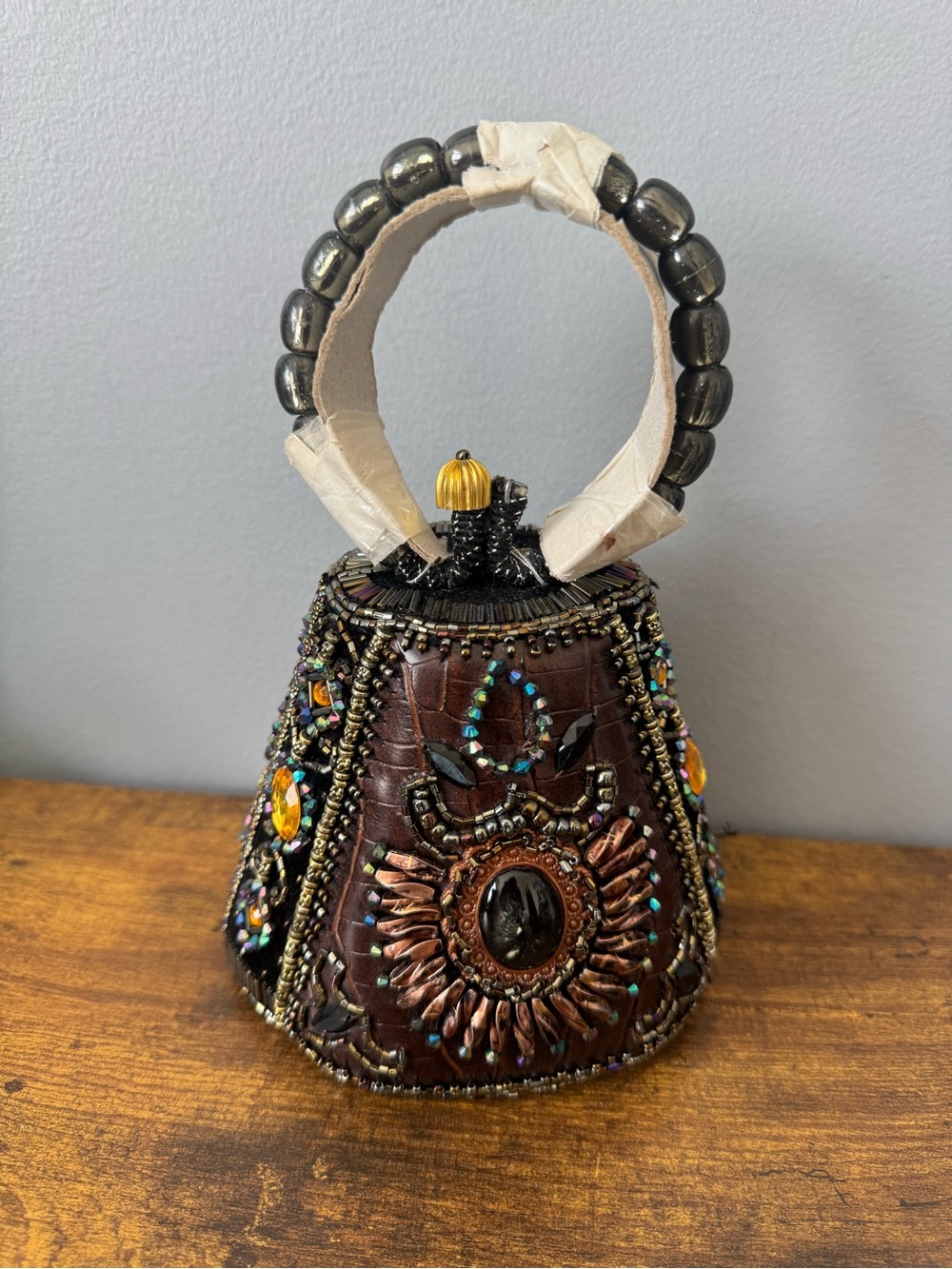 Vintage Beaded Potli Evening Bag Jeweled Faux Croc Wearable Art Purse